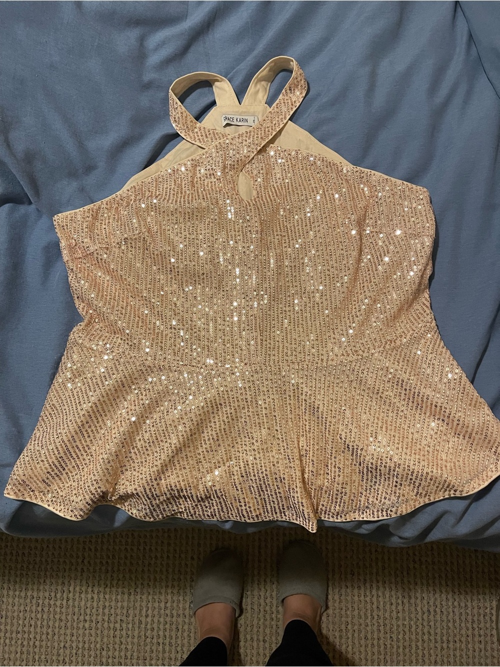 Grace Karin Champagne Sequin Halter Top